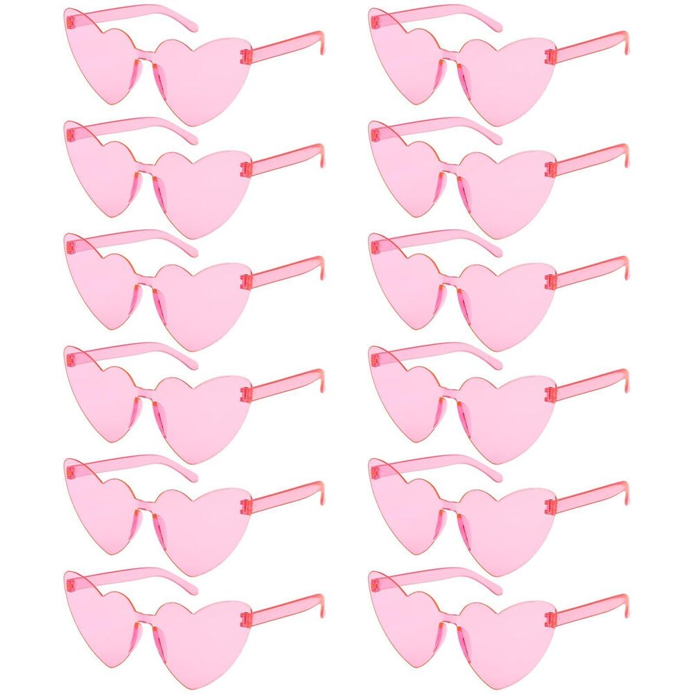 6433 12 Pairs heart shaped sunglasses, pink sunglasses, pink glasses, party